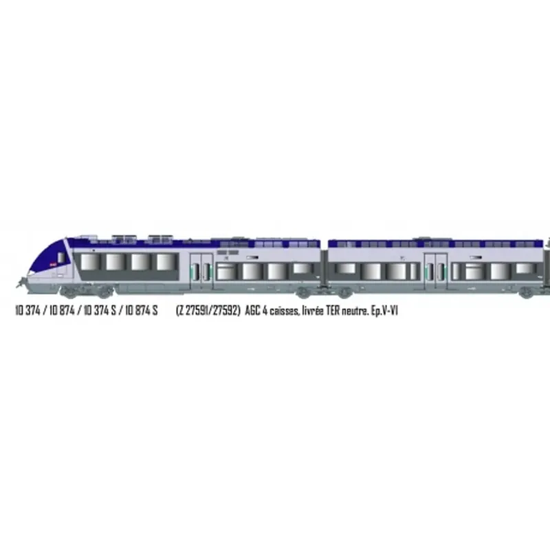 AGC Z 27591/27592, 4 éléments, TER neutre - LS Models 10374S - HO 1/87 - SNCF - Ep V-VI - Digital sound - 2R Meilleur Choix
